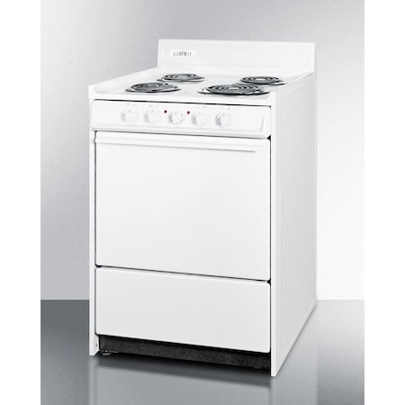 Summit Appliance Div. Summit-Electric Range, Slim 24"W, Storage Compartment, White, 220V WEM610